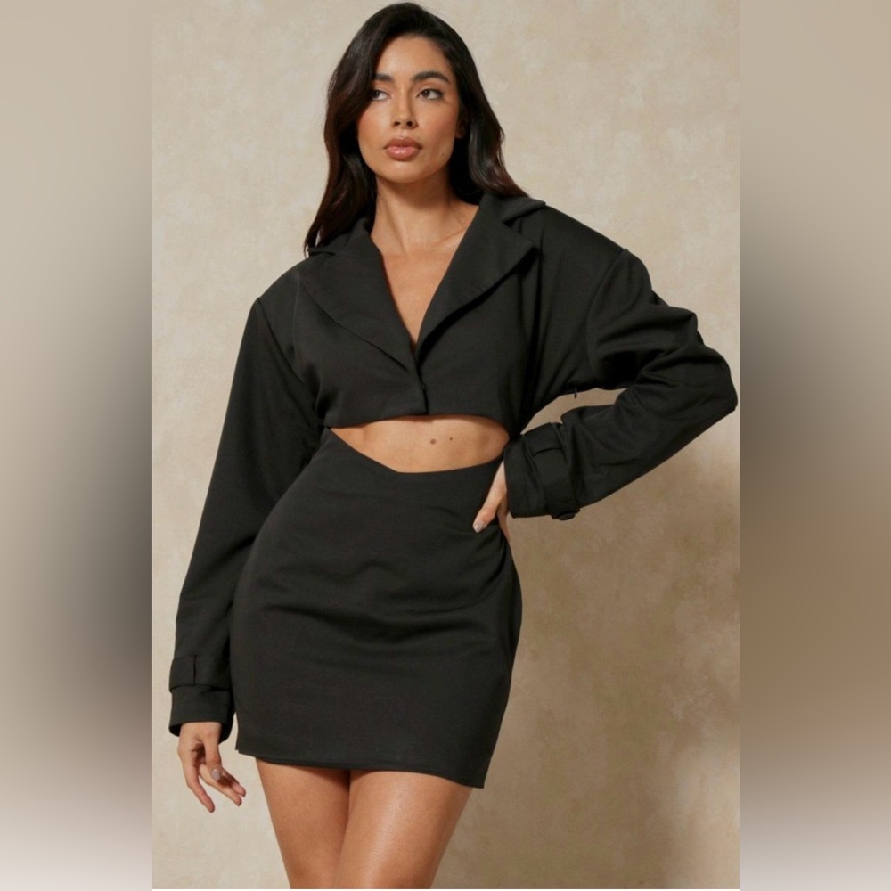 Boxy Shoulder Pad Strap Cuff Blazer Dress